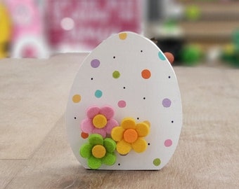 Flowered Polka Dot Easter Egg Home Decor, Egg Design, Spring Decor, Tiered Tray, Whimsical, Polka Dots, Felt Flowered Egg, Shelf Sitter