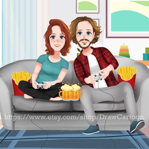 Custom Cartoon,Couple Portrait, Redraw your photo, Illustrated Portrait, Custom illustration from photo, Custom Cartoon Portrait In My Style