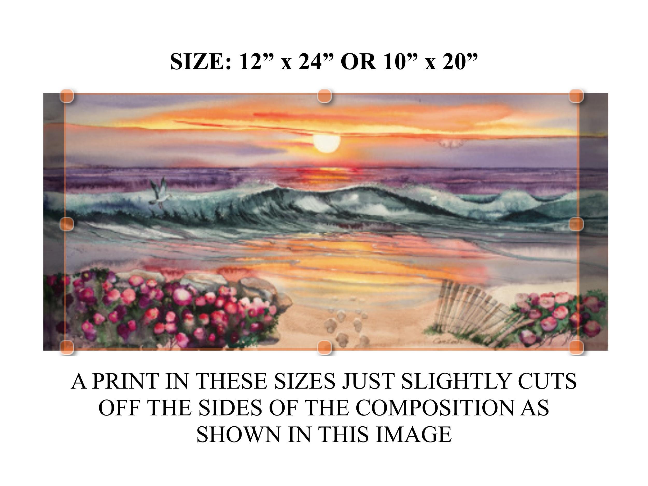 Beach Roses & Footprints Watercolor Print Ocean Sunset - Etsy