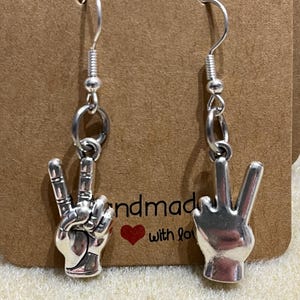 Rock Hand Dangle Earrings: Hypoallergenic Music Jewellery, gift for her. Music gift. Music lovers earrings. Rock music image 7