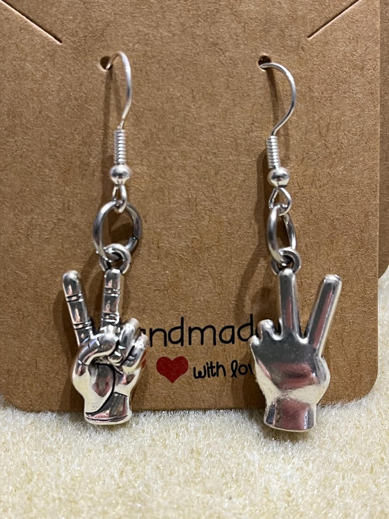 Rock Hand Dangle Earrings: Hypoallergenic Music Jewellery, gift for her. Music gift. Music lovers earrings. Rock music image 7