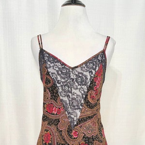 Vintage 1980s Victoria&#39;s Secret Gold Label Floral Slip Dress, Black Lace Slip w/ Paisley Flower Design, Women&#39;s Slips/Intimates/Sleepwear