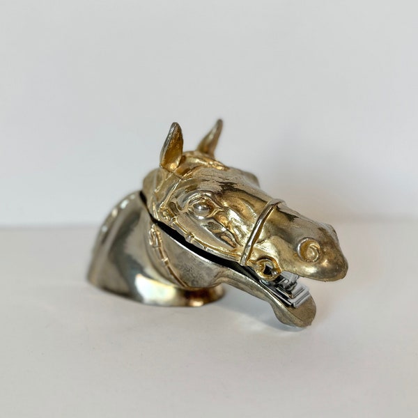 Vintage Ted Arnold Horse Head Stapler, Mid-Century Modern 1960s Silver Brass Metal Stapler, Equestrian Home & Office Decor