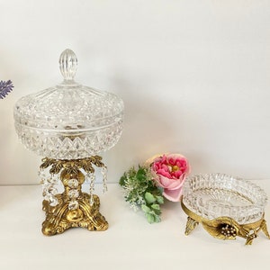 Vintage 2-piece Set Victorian Rococo Lidded Crystal Glass