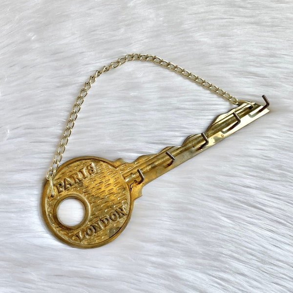 Vintage Paris London Key Shaped Key Holder, Wall Hooks for Keys, Brass Home & Wall Decor, Key Hooks, Brass Made in Taiwan