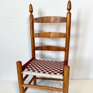 Vintage Wooden Doll Chair 17.5&quot; Tall, Shaker Style Ladder Back Chair Mini Children&#39;s Chair Woven Lattice Checkerboard Seat, Doll Furniture