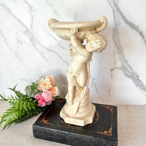 Vintage 1940s Alexander Backer Chalkware Cherub Statue 11.75&quot; Tall, Handpainted Made in USA, ABCO New York Statue