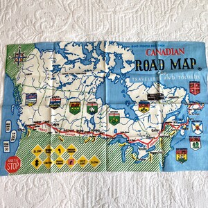 Vintage Canadian Road Map Linen Wall Art, Hand Printed Linen Fast Colours 18&quot; x 30&quot; Tablecloth, Canada Souvenir, Vintage Map Artwork