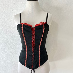 Vintage Black and Red Lace Grunge/Goth/Pirate Style Corset, Women’s Bustier Tops & Corset Tops, Love Joe Inc Clothing