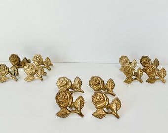 Vintage Brass Gold Rose Napkin Rings, Three Sets of Four, Brass Home/Kitchen/Dining Table Decor, Brass Napkin Rings Set Made in India