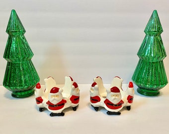 Vintage Fitz and Floyd Santa Men Candle Holders, Christmas Holiday Home Decor Made in Japan, Mid Century Modern Vintage Christmas