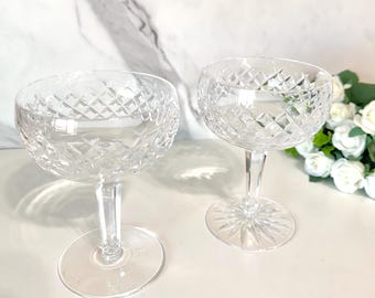 Vintage Waterford Crystal Comeragh Champagne Sherbet Glass 5.25" Tall, Pair of Cocktail Coupes Diamond Cut Crystal Glass