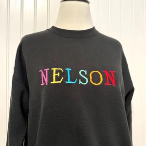 Vintage 90s Lee Heavyweight Black Sweatshirt 'Nelson' Embroidered Name, Spell-out Pullover Crewneck Comfy Sweatshirts Unisex Size Small