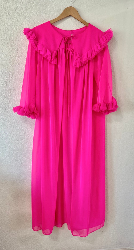 Vintage Union Made Hot Pink Chiffon Sheer Robe Pe… - image 3