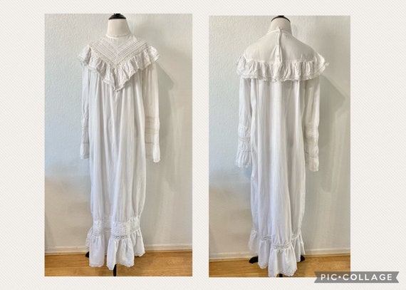 Vintage 1970s Sanbury White Edwardian Nightgown, … - image 1