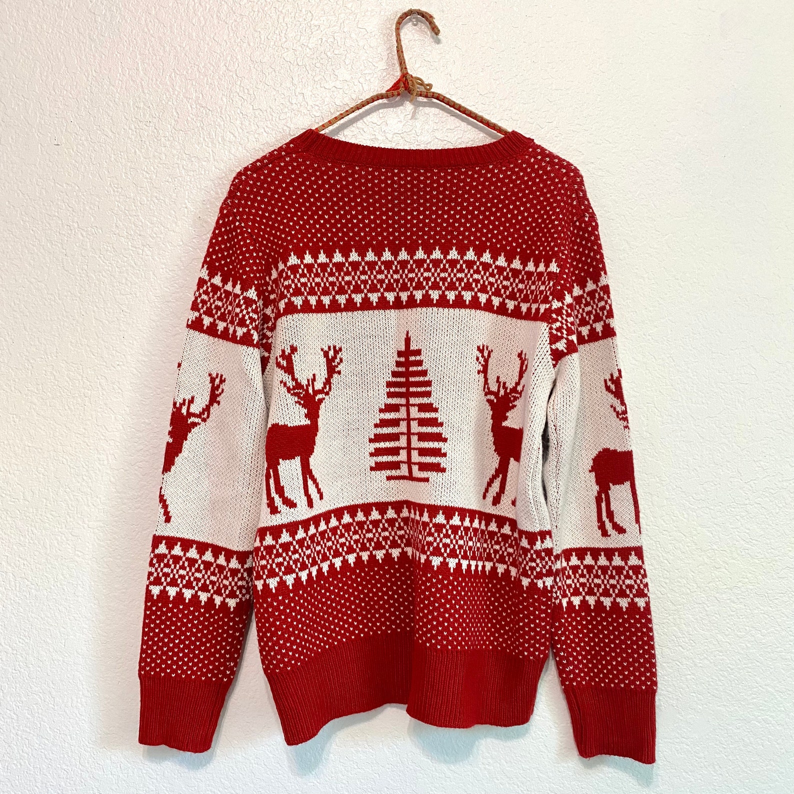 Vintage Red/White Reindeer Christmas Sweater Winter Holiday | Etsy