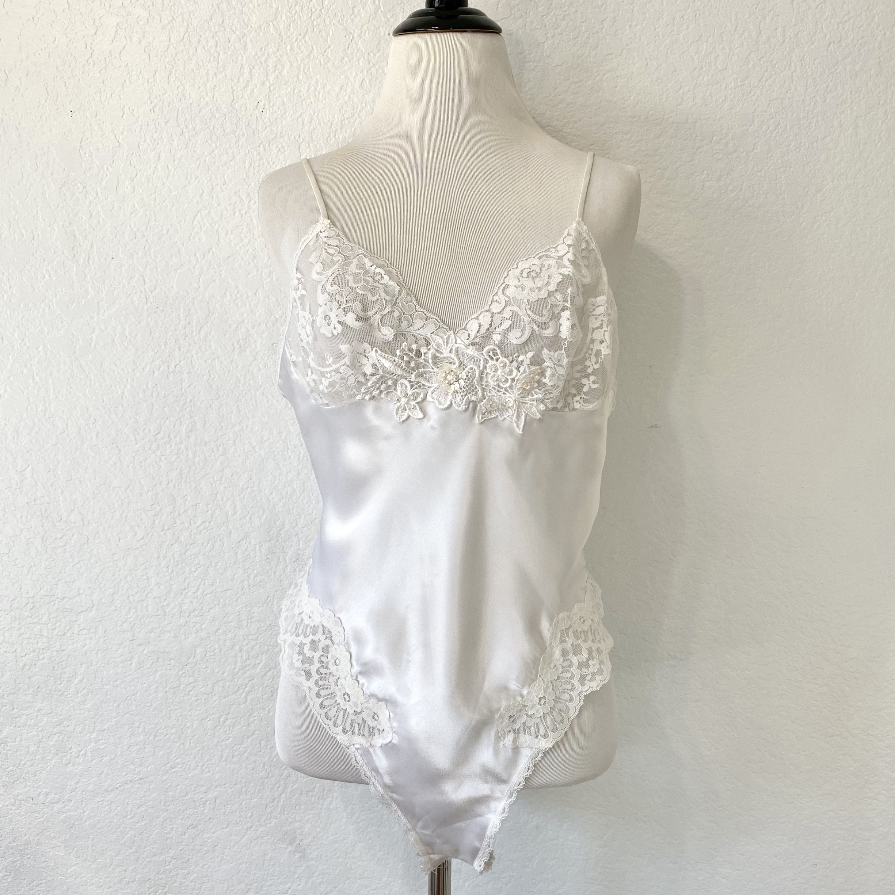 Vintage 1970s Lucie Ann II White Satin Teddy Lingerie