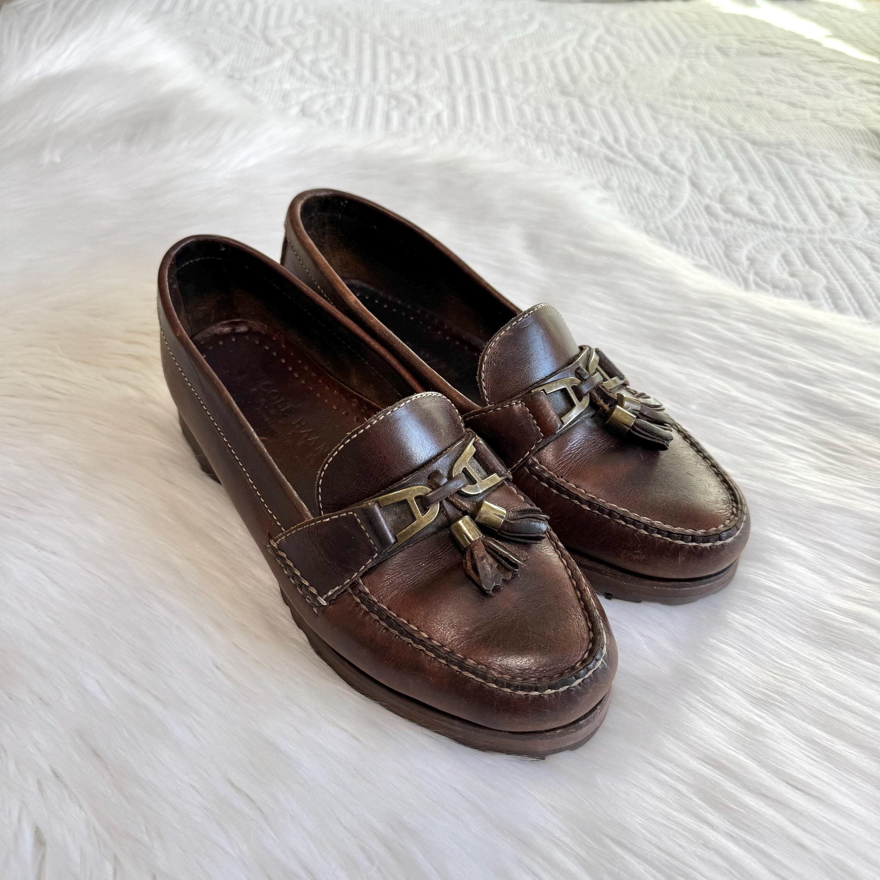 Vintage Brown Leather Oxford Loafers Cole Haan Country 