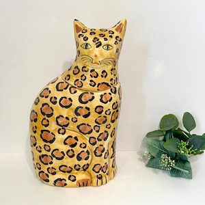 Vintage 1996 Laurie Gates Designs Leopard Bengal Cat Cookie Jar Container, Large Ceramic Cookie Jars Hand Painted, Cat Home & Kitchen Decor