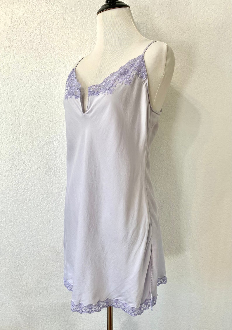 Vintage 2002 Victoria's Secret 100% Silk Lavender Slip Dress, Lace Trim Slip Dress with Slits, Women's Lingerie & Sleepwear, Silk Slips image 2