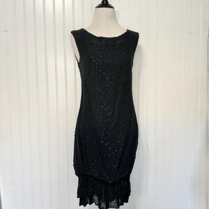 Vintage 80s Lana B Black Sparkly Dress, Bubble Hem Style Dress Black Metallic Design, Sleeveless Mini Dress, Vintage Little Black Dress
