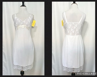 Vintage 1960s Deena White Slip Dress Lace Bust, New With Tags/New Old Stock Lingerie Slips, White Lace Slip Dress