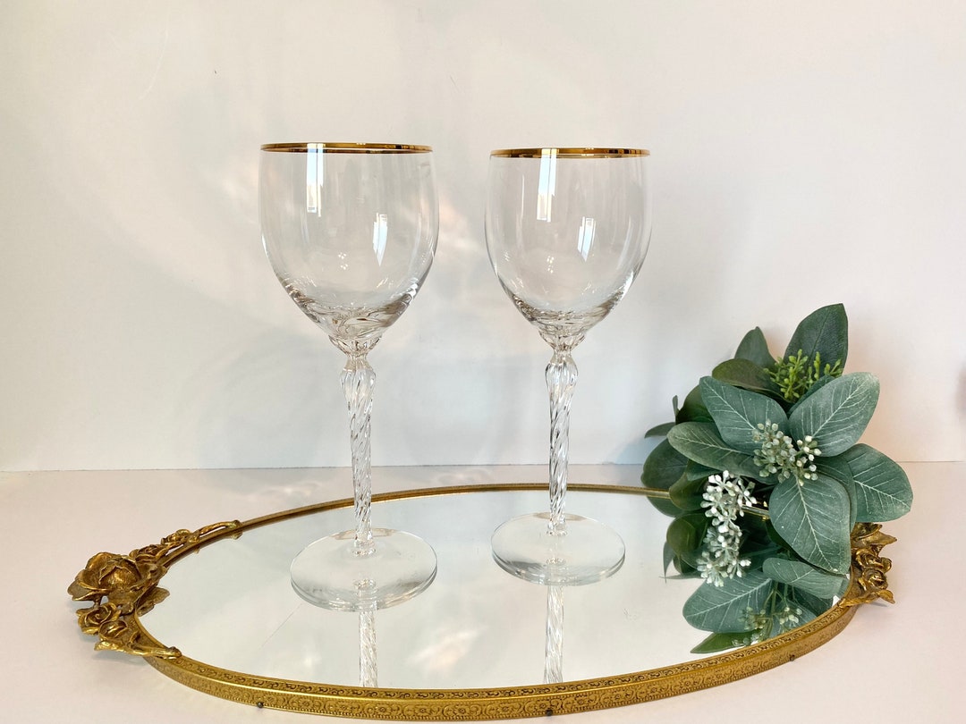 Vintage Lenox USA Monroe Gold Trim Wine Glasses Pair Aria Etsy