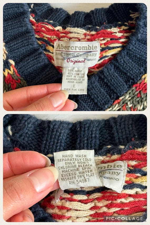 Vintage 90s/y2k Abercrombie & Fitch Knit Sweater, Red/beige/navy
