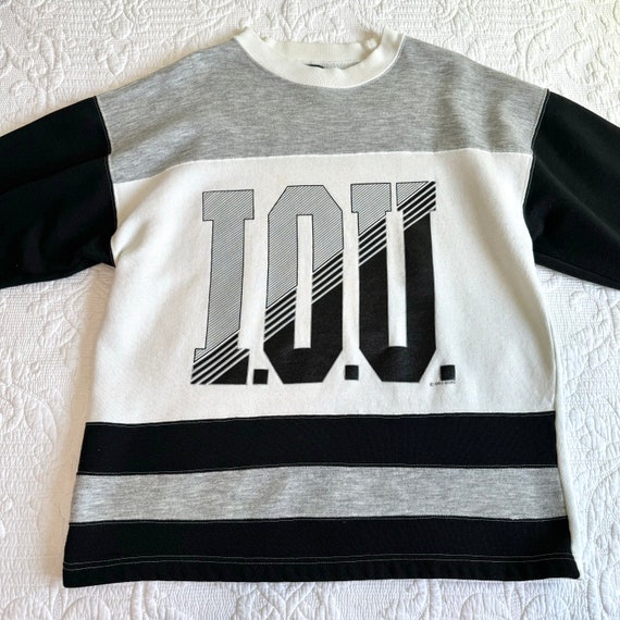 Vintage 1992 I.O.U. Pullover Sweatshirt, Black/Gr… - image 2