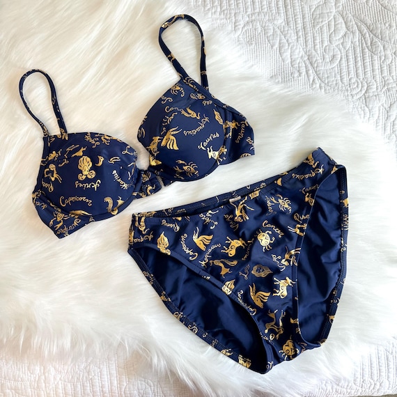 Vintage 1999 Victoria's Secret Zodiac Bikini Matching Set, Indigo