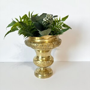 Vintage Antique Brass Church Holy Water Bucket, Holy Water Urn with Handle, Embossed Brass with Patina