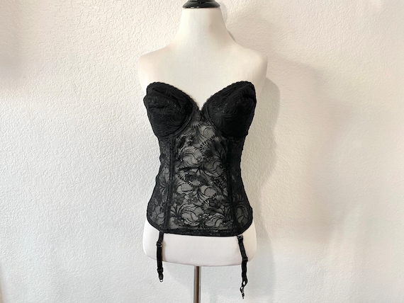 Vintage Allure by Smoothie Black Lace Corset With Garter Straps, Bustier/ corset With Boning, Women's Lingerie 