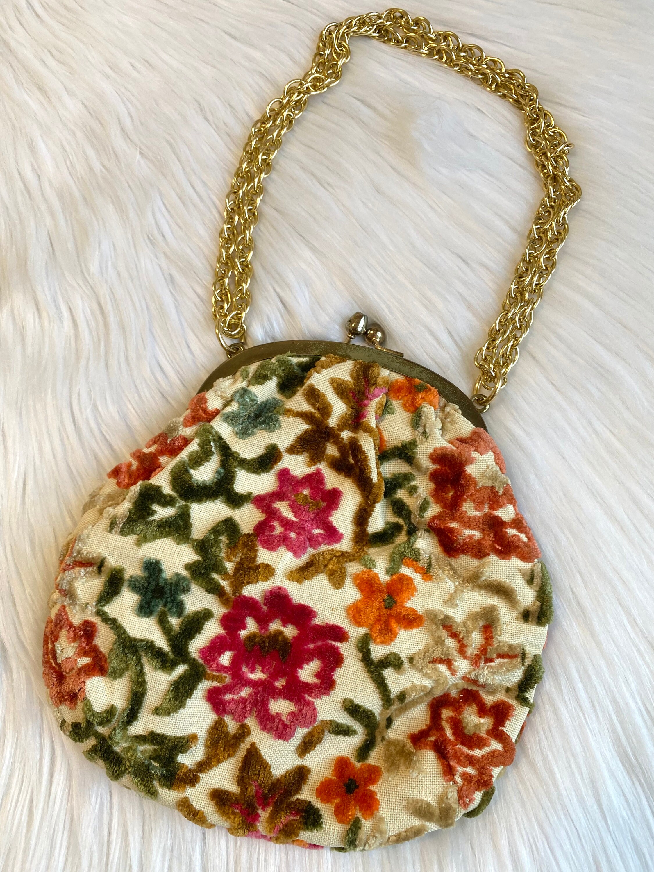 Vintage 1950's Floral Carpet Bag Made in Japan, Velvety Vintage 1950's Floral Carpet Bag Made in Japan, Velvety