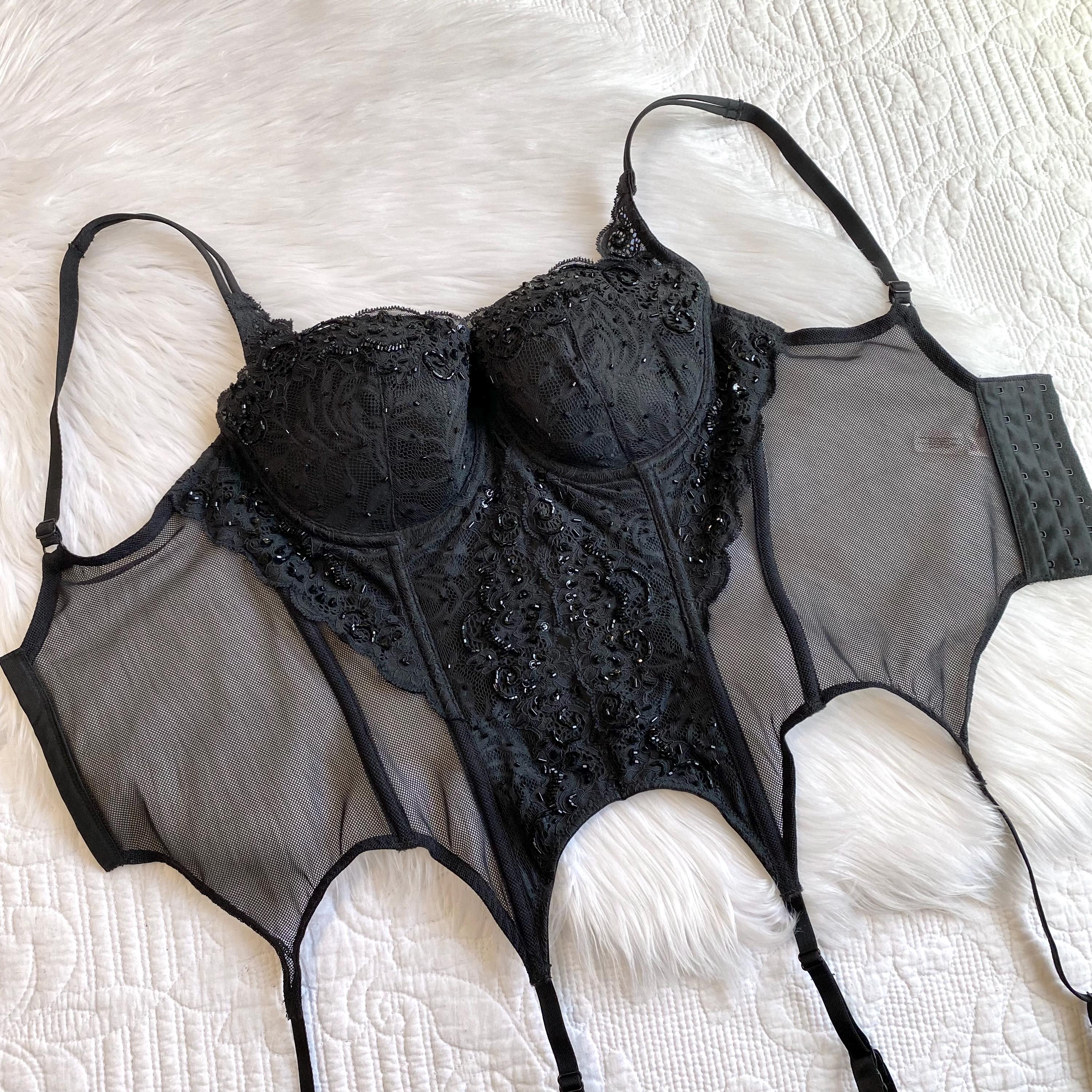 Vintage Rare 2001 Victoria's Secret Beaded Lace Bustier, Push-up Corset  Bustier Top 34D, Black Mesh & Lace Lingerie/intimates/bras - Etsy
