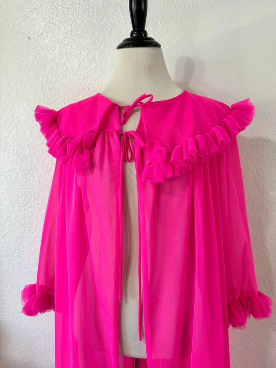 Vintage Union Made Hot Pink Chiffon Sheer Robe Pe… - image 4