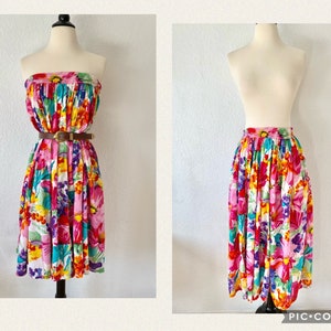 Vintage 90s BC & CO Floral Colorful Skirt, Floral Maxi Skirt, Strapless Dress, Circle Skirt, Vibrant Summer/Spring Fashion Made in India