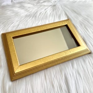 Vintage Gold Rectangular Mirror, Beveled Framed Mirror Wall Decor 12.5" Long