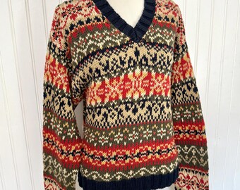 Vintage 90s/y2k Abercrombie & Fitch Knit Sweater, Red/beige/navy