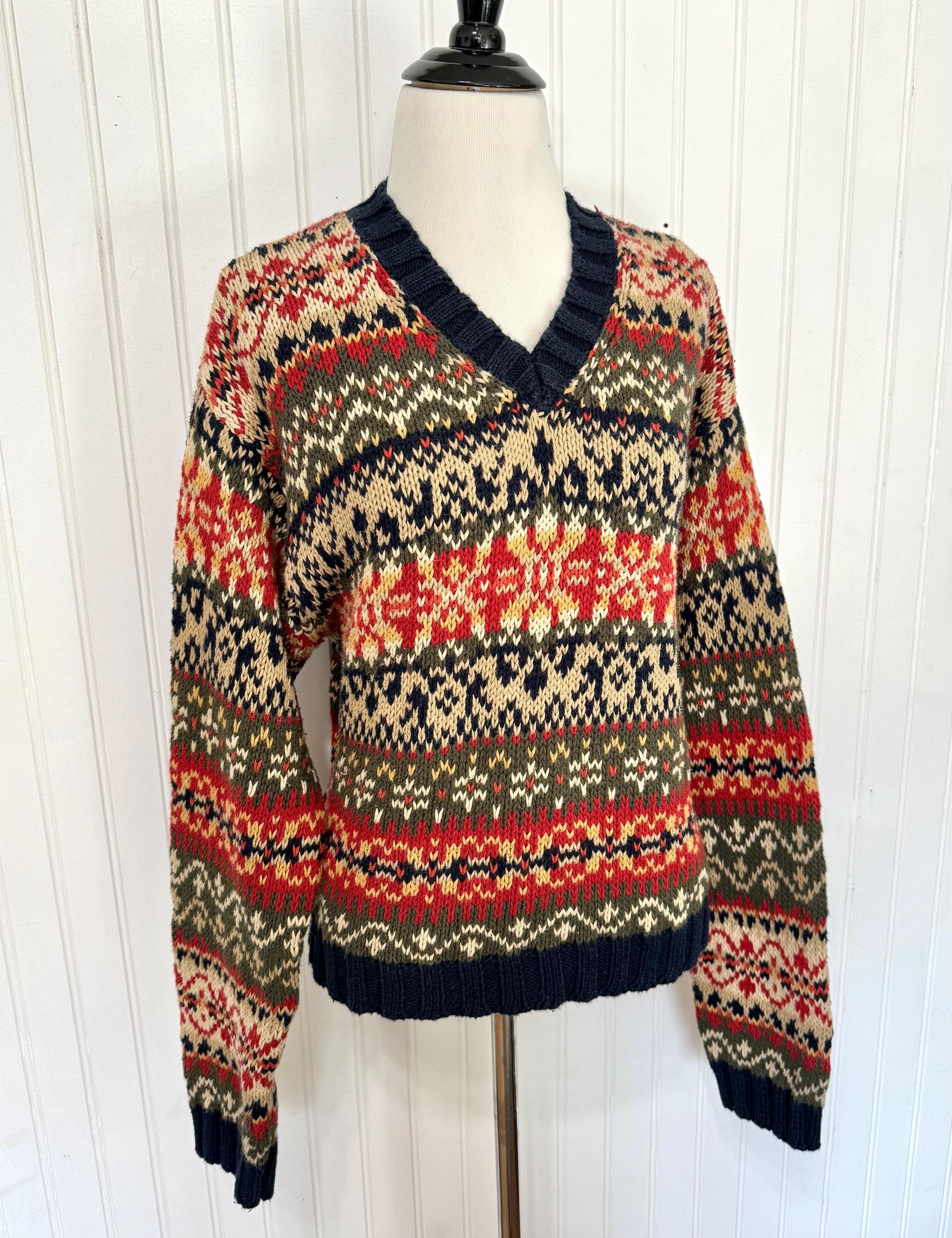 Vintage 90s/y2k Abercrombie & Fitch Knit Sweater, Red/beige/navy
