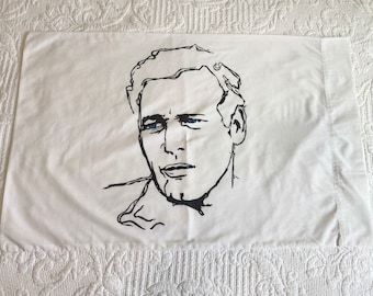 Vintage 1960s Stevens Utica Paul Newman & Raquel Welch Pillowcases, White Pillowcases No Iron Muslin, Old Hollywood Decor
