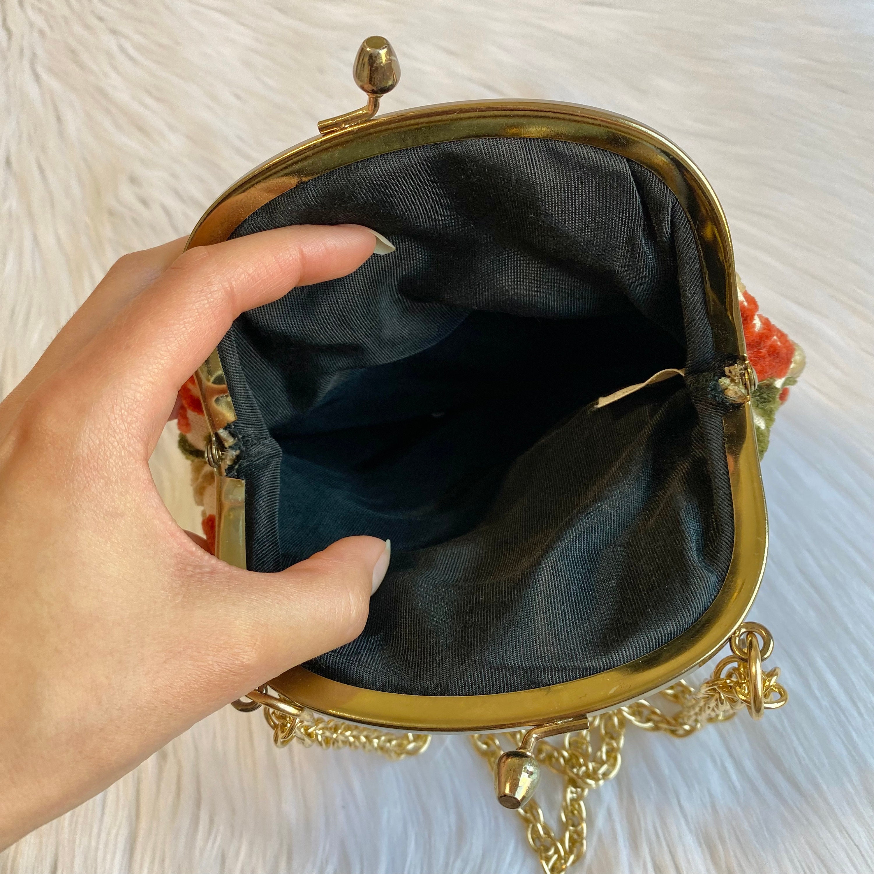 Vintage 1950's Floral Carpet Bag Made in Japan, Velvety Vintage 1950's Floral Carpet Bag Made in Japan, Velvety