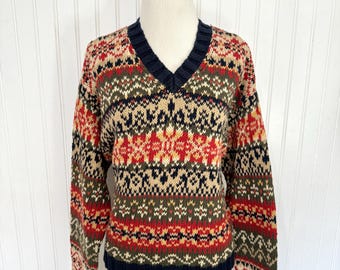Vintage 90s/y2k Abercrombie & Fitch Knit Sweater, Red/beige/navy