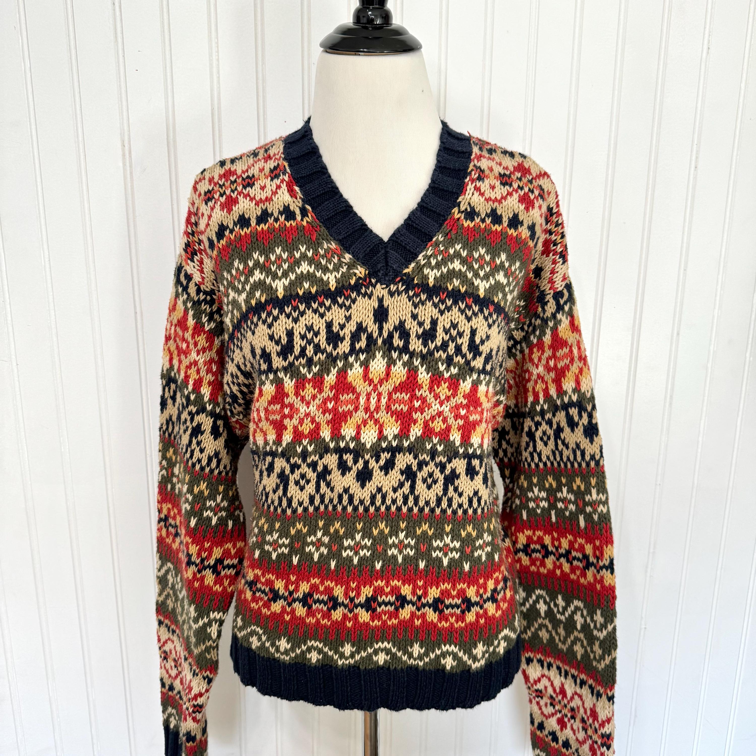 Vintage 90s/y2k Abercrombie & Fitch Knit Sweater, Red/beige/navy