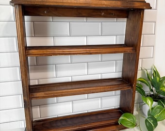 Vintage Solid Wood 3-Tier Spice Rack, Large Wooden Display Shelf for Spice Bottles / Trinkets / Collectibles