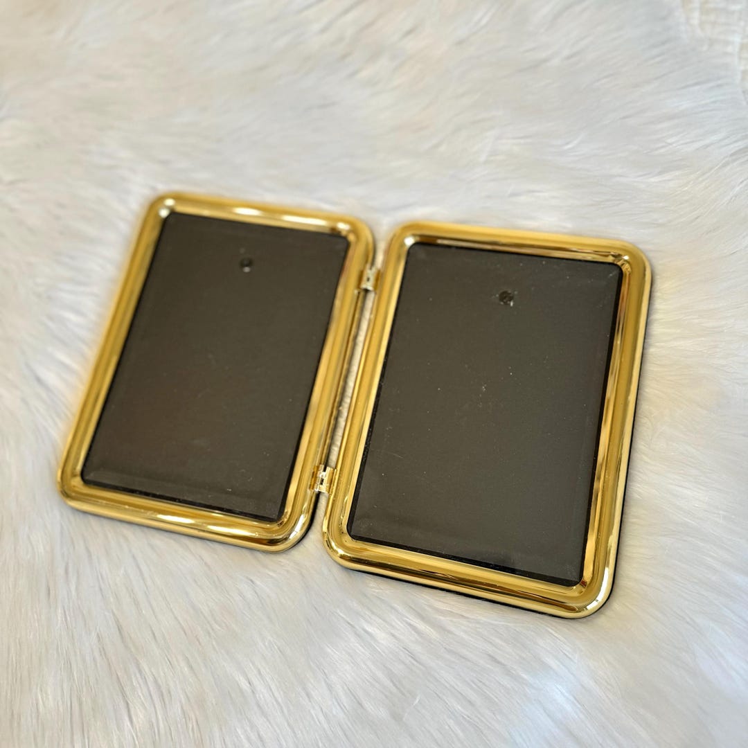 Vintage Gold Double Frame, Rounded Edges Hinged Frame, Tabletop Picture ...