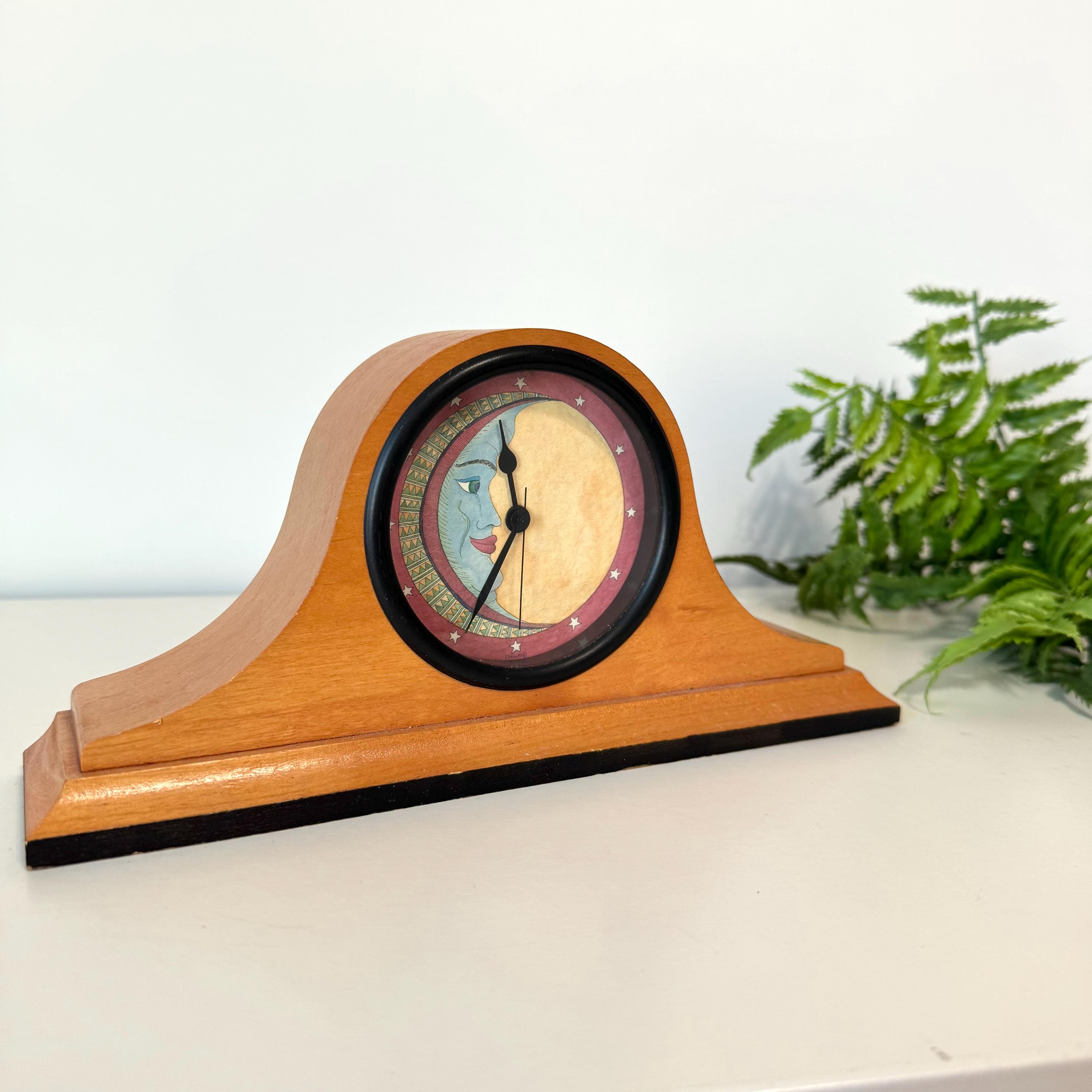Vintage Ziro Celestial Mantel Clock, Battery Operated Wooden Clock