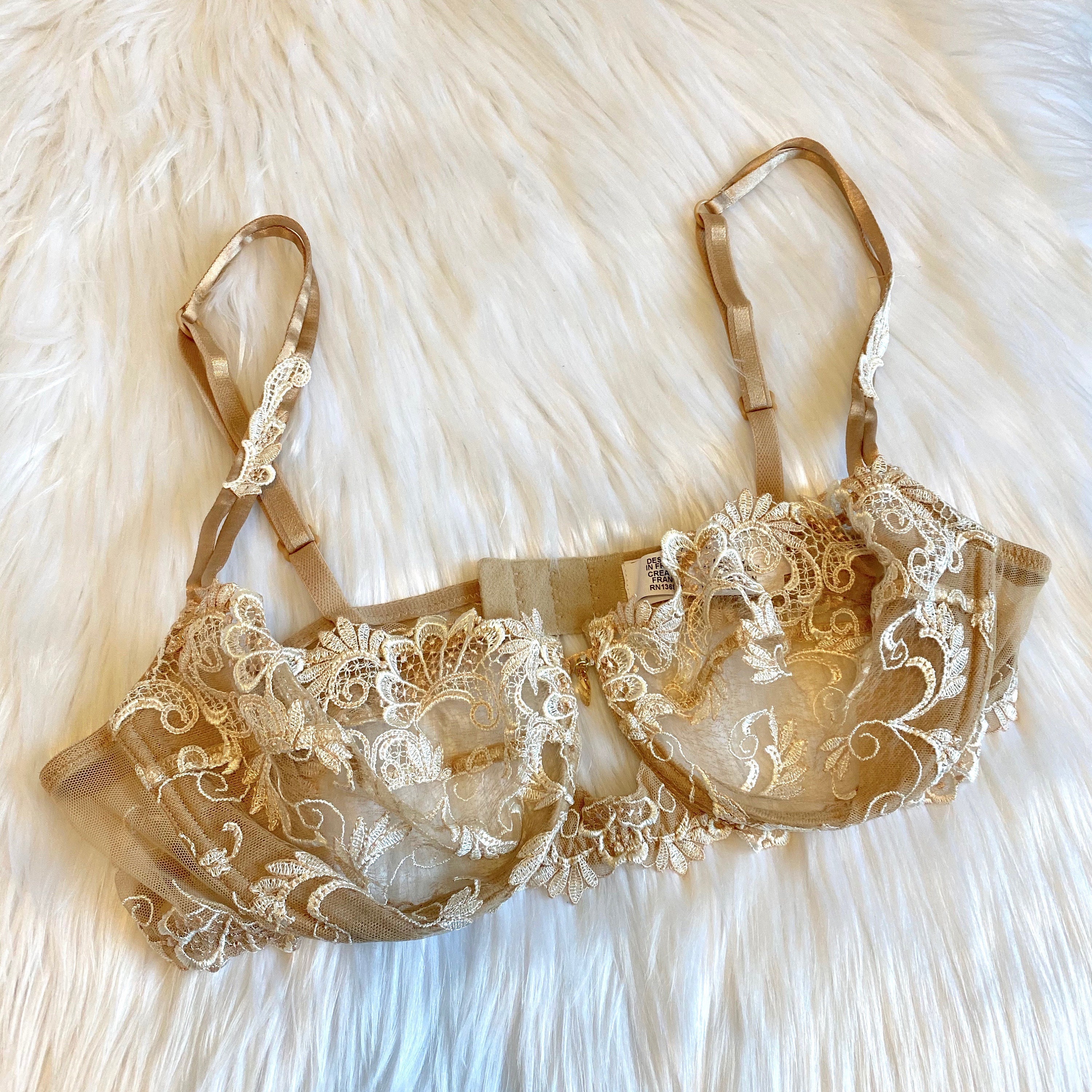 Vintage Lise Charmel Nude Lace Bra, French Made and Designed