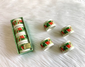 Vintage Hallmark Strawberry Napkin Rings Set of 8, Strawberry Dining & Kitchen Decor, Strawberry Themed Home/Party