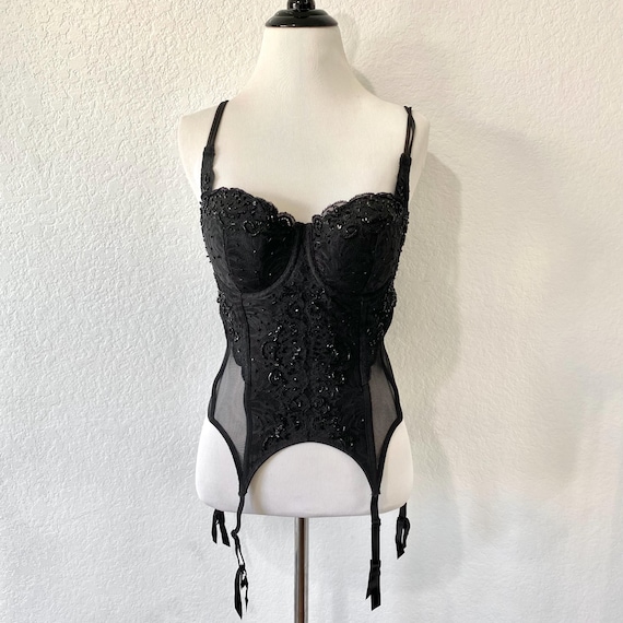 Vintage Rare 2001 Victoria's Secret Beaded Lace Bustier, Push-up Corset Bustier Top 34D, Black Mesh & Lace Lingerie/intimates/bras - Etsy Vintage Rare 2001 Victoria's Secret Beaded Lace Bustier, Push-up Corset Bustier Top 34D, Black Mesh & Lace Lingerie/intimates/bras - Etsy