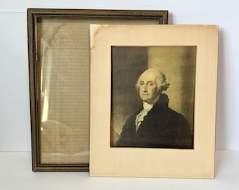 Vintage Framed Reproduction George Washington Presidential Portrait, Mid-Century Modern Framed Artwork Famous Portraits
